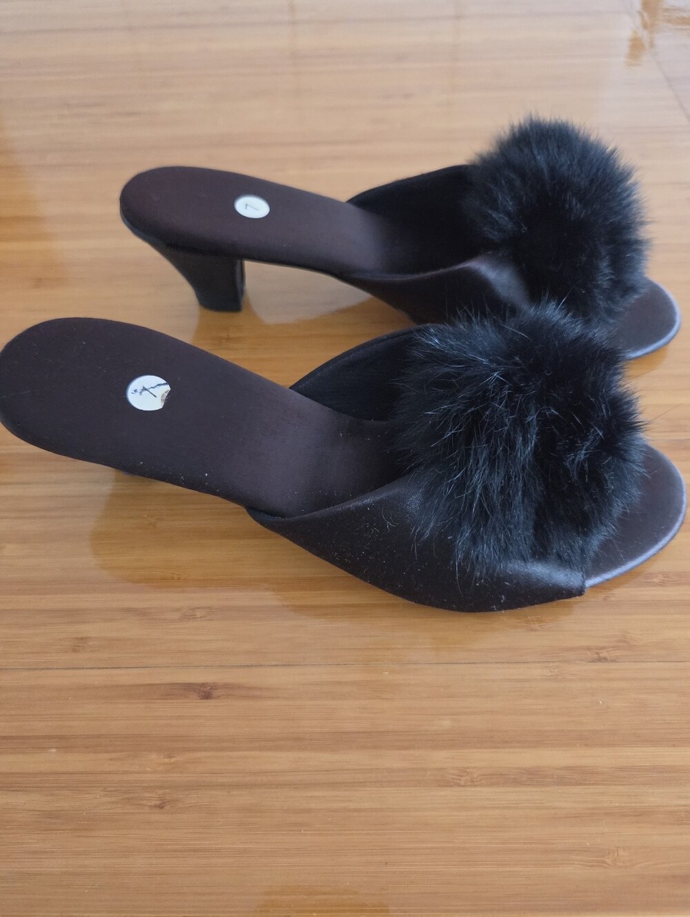 Vintage Black Fur Slide Heels for Women